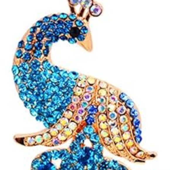 Peacock Crystal Rhinestone Keychain Bag Charm - Picture 3 of 15